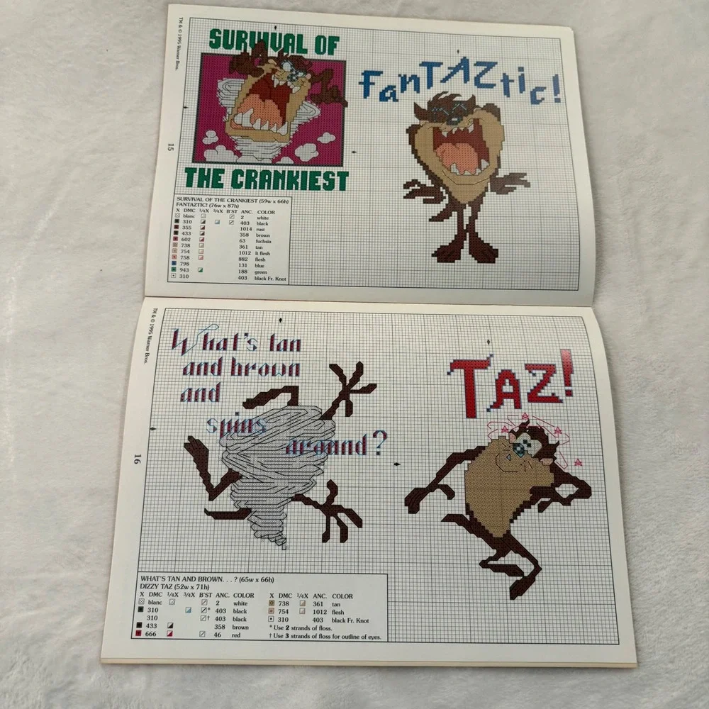 Tazmania Devil‎ Cross Stitch Leaflet Pattern Book 1995 Looney Tunes Crafting